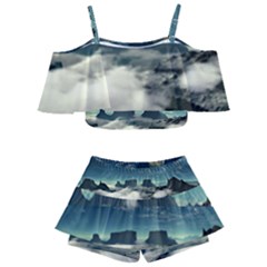 Lunar Landscape Space Mountains Kids  Off Shoulder Skirt Bikini by Simbadda