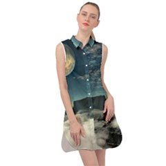 Lunar Landscape Space Mountains Sleeveless Shirt Dress by Simbadda