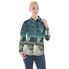 Lunar Landscape Space Mountains Women s Long Sleeve Pocket Shirt