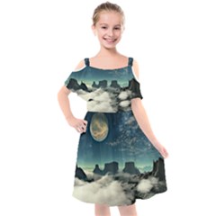 Lunar Landscape Space Mountains Kids  Cut Out Shoulders Chiffon Dress