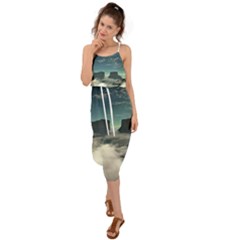 Lunar Landscape Space Mountains Waist Tie Cover Up Chiffon Dress