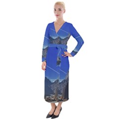 Saturn Landscape Mountains Velvet Maxi Wrap Dress