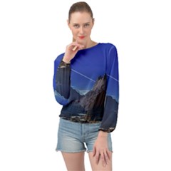 Saturn Landscape Mountains Banded Bottom Chiffon Top