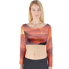 Volcano Lava Landscape Glow Lake Long Sleeve Crop Top by Simbadda