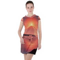 Volcano Lava Landscape Glow Lake Drawstring Hooded Dress by Simbadda