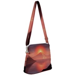 Volcano Lava Landscape Glow Lake Zipper Messenger Bag by Simbadda