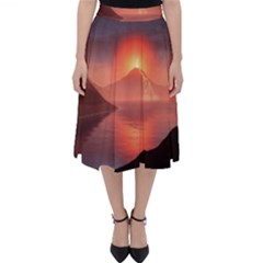 Volcano Lava Landscape Glow Lake Classic Midi Skirt by Simbadda