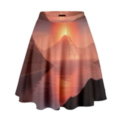 Volcano Lava Landscape Glow Lake High Waist Skirt by Simbadda