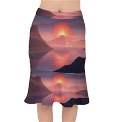 Volcano Lava Landscape Glow Lake Short Mermaid Skirt by Simbadda