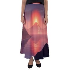 Volcano Lava Landscape Glow Lake Flared Maxi Skirt by Simbadda