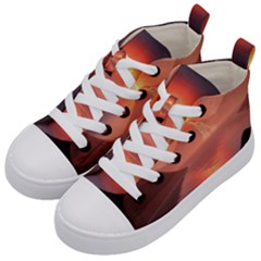 Volcano Lava Landscape Glow Lake Kids  Mid-top Canvas Sneakers by Simbadda