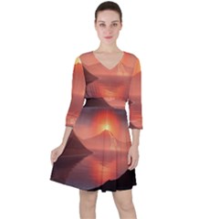 Volcano Lava Landscape Glow Lake Ruffle Dress by Simbadda