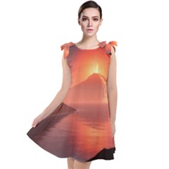 Volcano Lava Landscape Glow Lake Tie Up Tunic Dress by Simbadda