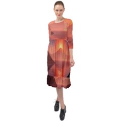 Volcano Lava Landscape Glow Lake Ruffle End Midi Chiffon Dress