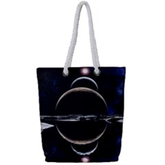 Planet Sky Lake Landscape Sun Full Print Rope Handle Tote (small) by Simbadda