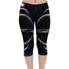 Planet Sky Lake Landscape Sun Velvet Capri Leggings  by Simbadda