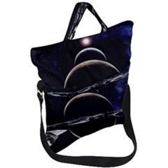 Planet Sky Lake Landscape Sun Fold Over Handle Tote Bag by Simbadda