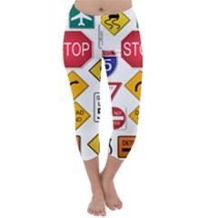 Street Signs Stop Highway Sign Capri Winter Leggings  by Simbadda