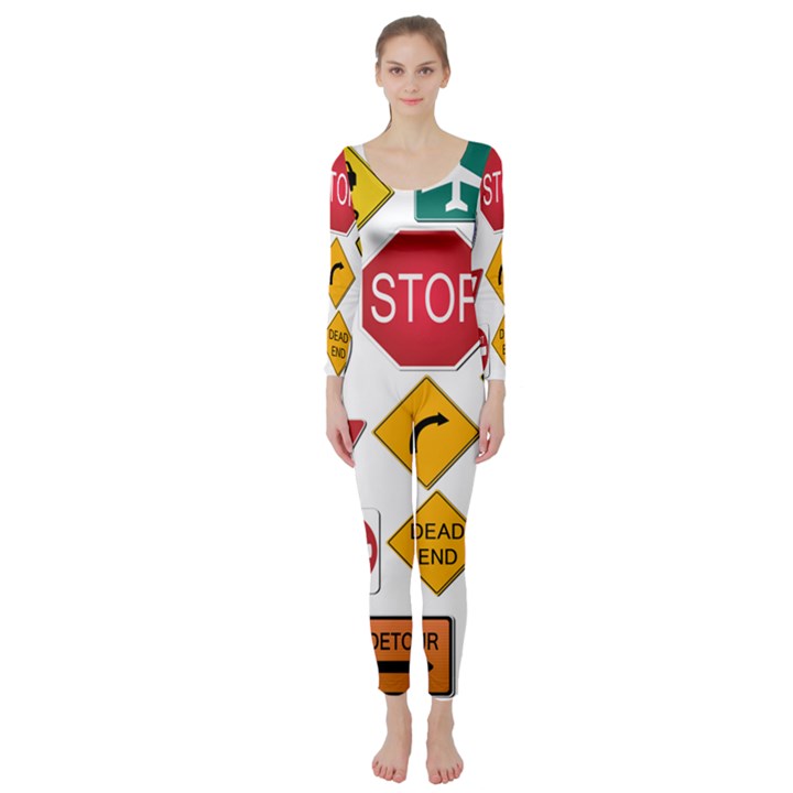 Street Signs Stop Highway Sign Long Sleeve Catsuit