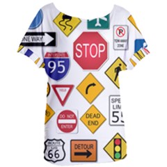 Street Signs Stop Highway Sign Women s Oversized Tee by Simbadda