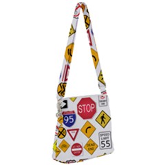 Street Signs Stop Highway Sign Zipper Messenger Bag by Simbadda