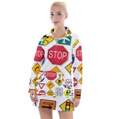 Street Signs Stop Highway Sign Women s Long Sleeve Casual Dress by Simbadda