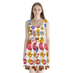 Street Signs Stop Highway Sign Split Back Mini Dress  by Simbadda