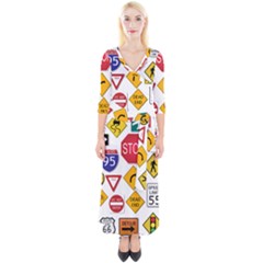 Street Signs Stop Highway Sign Quarter Sleeve Wrap Maxi Dress by Simbadda