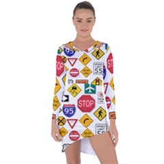 Street Signs Stop Highway Sign Asymmetric Cut-out Shift Dress by Simbadda