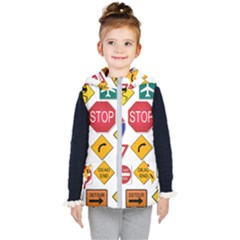 Street Signs Stop Highway Sign Kids  Hooded Puffer Vest by Simbadda