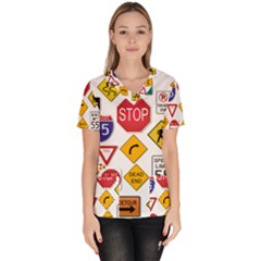 Street Signs Stop Highway Sign Women s V-neck Scrub Top by Simbadda