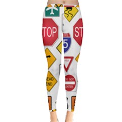 Street Signs Stop Highway Sign Inside Out Leggings by Simbadda