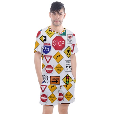 Street Signs Stop Highway Sign Men s Mesh Tee And Shorts Set by Simbadda