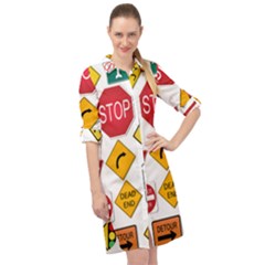 Street Signs Stop Highway Sign Long Sleeve Mini Shirt Dress