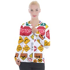 Street Signs Stop Highway Sign Casual Zip Up Jacket by Simbadda