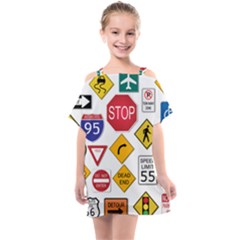 Street Signs Stop Highway Sign Kids  One Piece Chiffon Dress