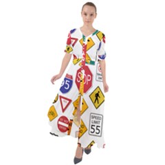 Street Signs Stop Highway Sign Waist Tie Boho Maxi Dress by Simbadda