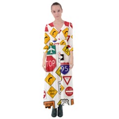 Street Signs Stop Highway Sign Button Up Maxi Dress by Simbadda