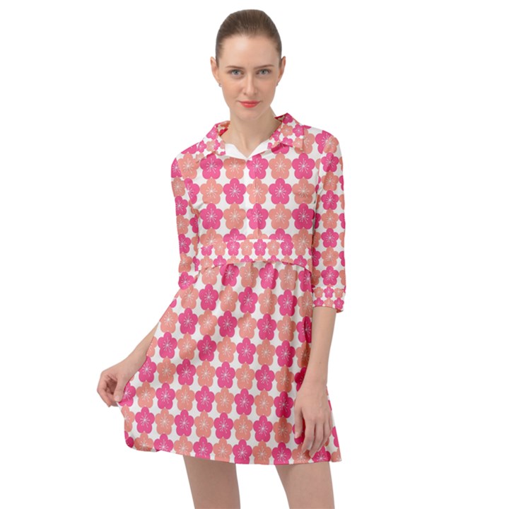 Sakura Flower Pattern Mini Skater Shirt Dress