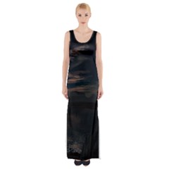 Landscape Planet Sky Lake Thigh Split Maxi Dress by Simbadda