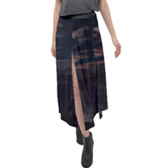 Landscape Planet Sky Lake Velour Split Maxi Skirt by Simbadda