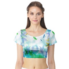 Scrapbooking Tropical Pattern Short Sleeve Crop Top by Simbadda