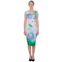 Scrapbooking Tropical Pattern Sleeveless Pencil Dress