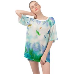 Scrapbooking Tropical Pattern Oversized Chiffon Top by Simbadda