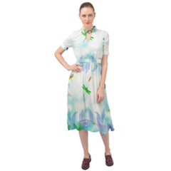 Scrapbooking Tropical Pattern Keyhole Neckline Chiffon Dress