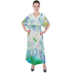 Scrapbooking Tropical Pattern V-neck Boho Style Maxi Dress by Simbadda