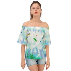 Scrapbooking Tropical Pattern Off Shoulder Short Sleeve Top by Simbadda