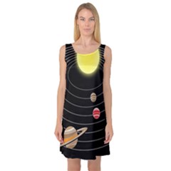 Solar System Planets Sun Space Sleeveless Satin Nightdress by Simbadda