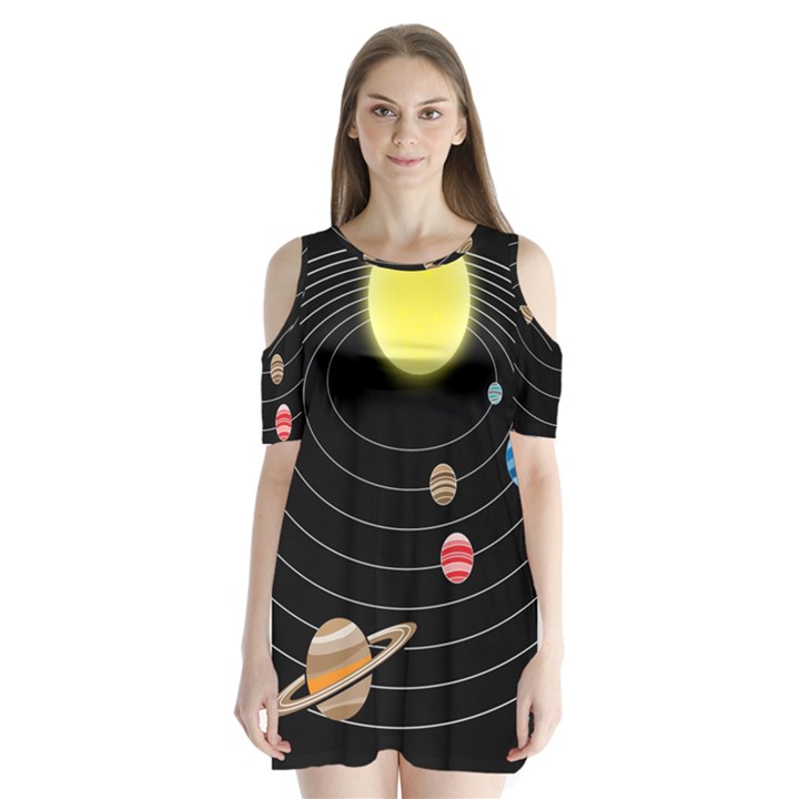 Solar System Planets Sun Space Shoulder Cutout Velvet One Piece