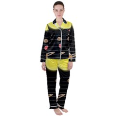 Solar System Planets Sun Space Satin Long Sleeve Pyjamas Set by Simbadda